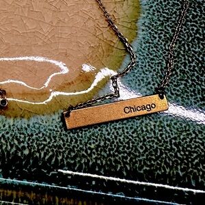 Chicago Coordinates Bar Necklace, 18k Gold Plated Necklace